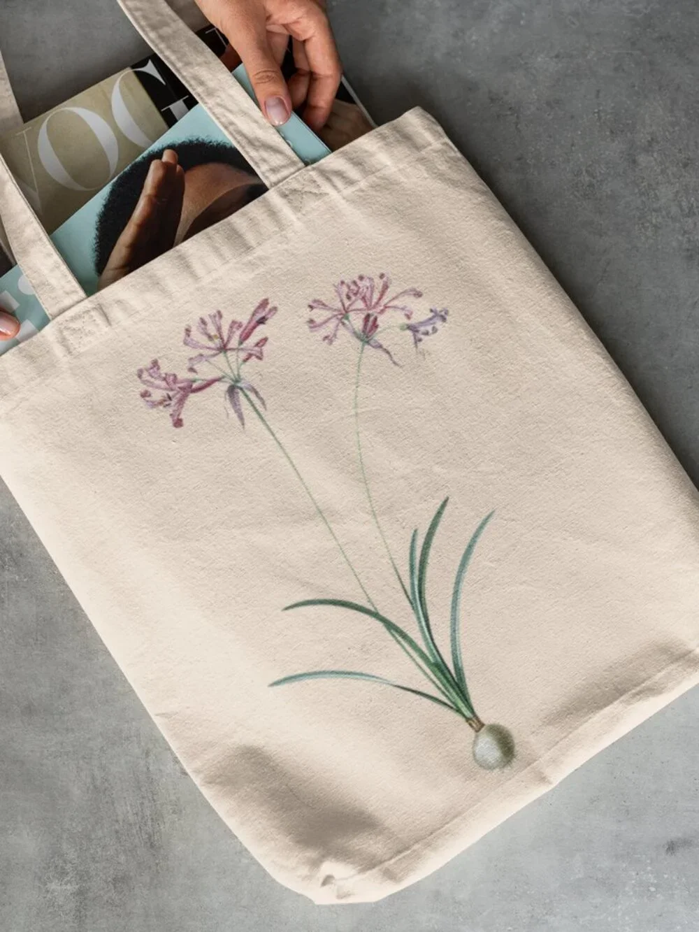 Guernsey Lily Vintage Floral Print Graphic Canvas Tote Bag